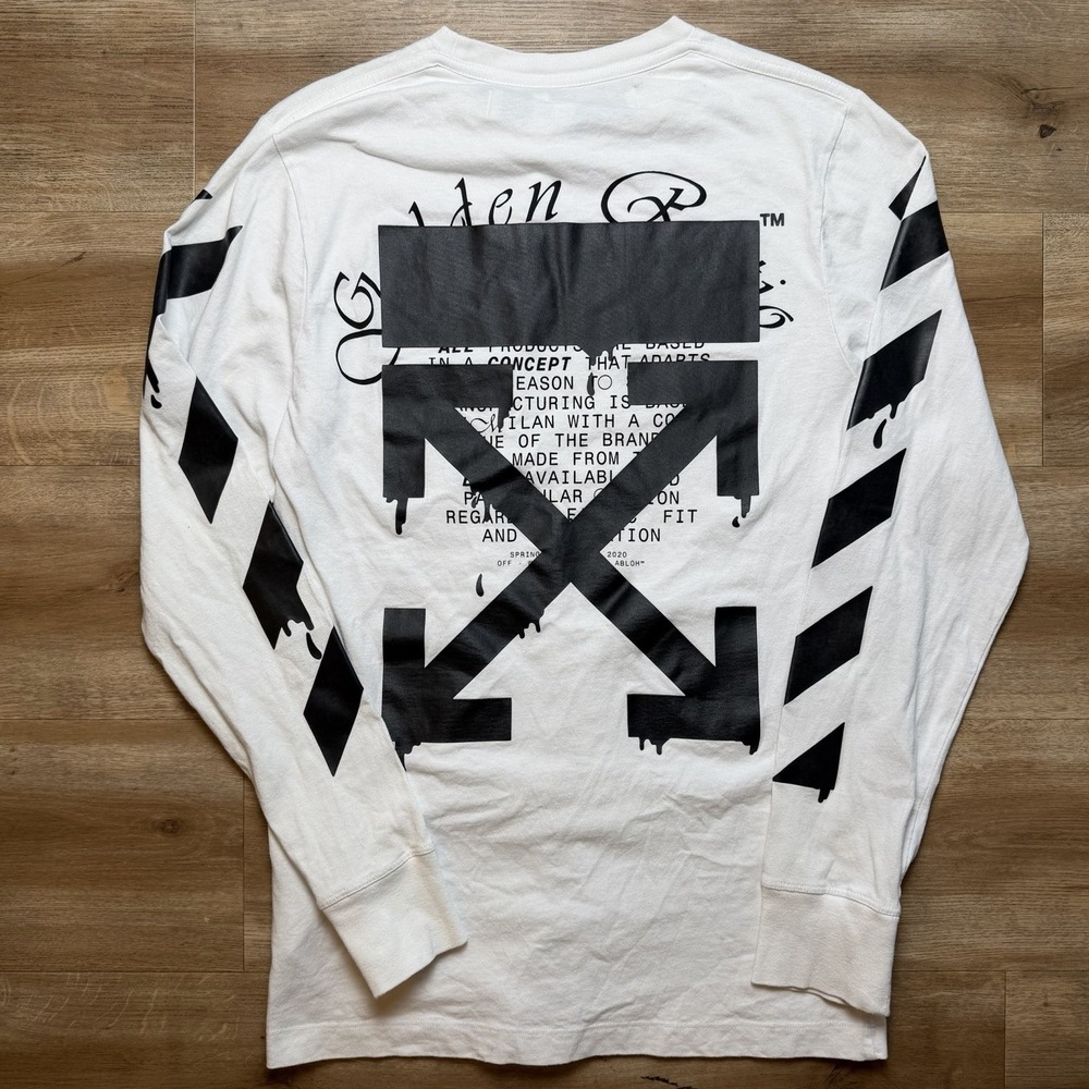 Off-White Shirt Men Small White Dripping Arrows Long Sleeve Golden Ratio Graphic